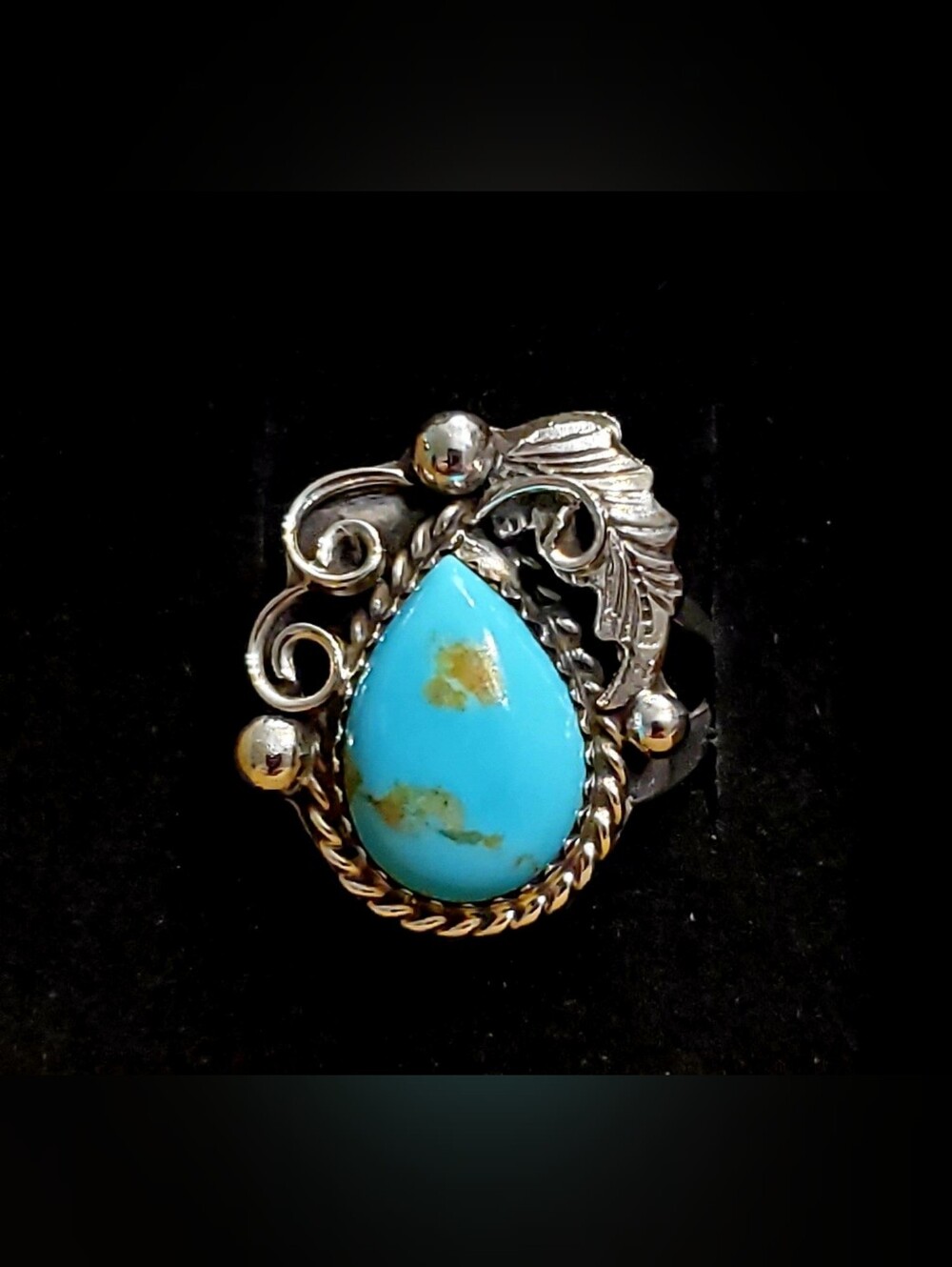 Turquoise Teardrop Sterling Silver Ring - Bright Blue Stone